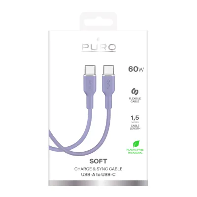 PURO - Kábel USB-C/USB-C 25 W, Soft, 1,5 m, lavander blue
