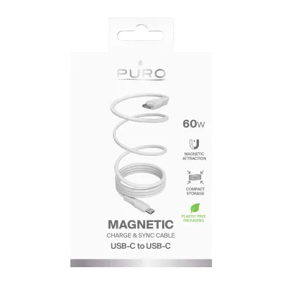 PURO - Kábel USB-C/USB-C, 60 W, magnetický, 1 m, biela