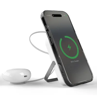 PURO - Bezdrôtová PowerBank 10000 mAh, kompatibilná s MagSafe, so stojanom, biela