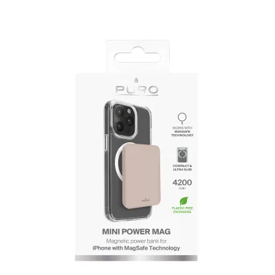 PURO - Bezdrôtová PowerBank 4200 mAh 5 W, kompatibilná s MagSafe, Mini Power Mag, USB-C, sandshell