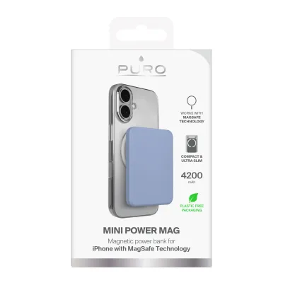 PURO - PowerBank 4200 mAh, kompatibilná s MagSafe, Mini Power Mag, USB-C, modrá