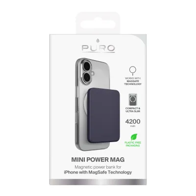 PURO - PowerBank 4200 mAh, kompatibilná s MagSafe, Mini Power Mag, USB-C, tmavá modrá
