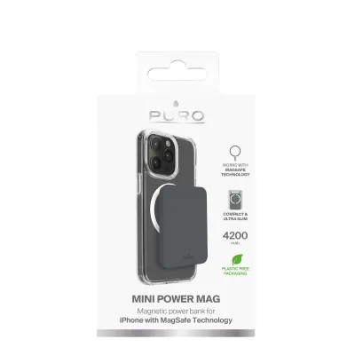 PURO - Bezdrôtová PowerBank 4200 mAh 5 W, kompatibilná s MagSafe, Mini Power Mag, USB-C, black oyster