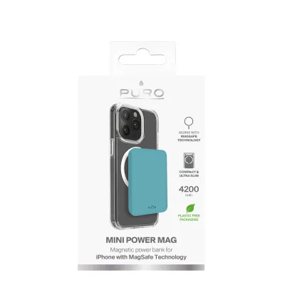 PURO - Bezdrôtová PowerBank 4200 mAh 5 W, kompatibilná s MagSafe, Mini Power Mag, USB-C, island mist