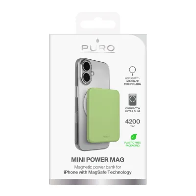 PURO - PowerBank 4200 mAh, kompatibilná s MagSafe, Mini Power Mag, USB-C, zelená