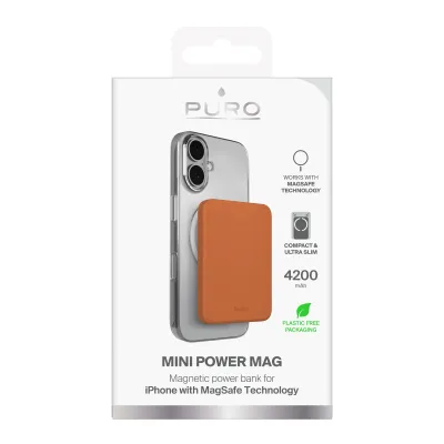 PURO - PowerBank 4200 mAh, kompatibilná s MagSafe, Mini Power Mag, USB-C, oranžová