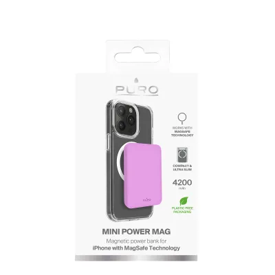PURO - Bezdrôtová PowerBank 4200 mAh 5 W, kompatibilná s MagSafe, Mini Power Mag, USB-C, coraltastic