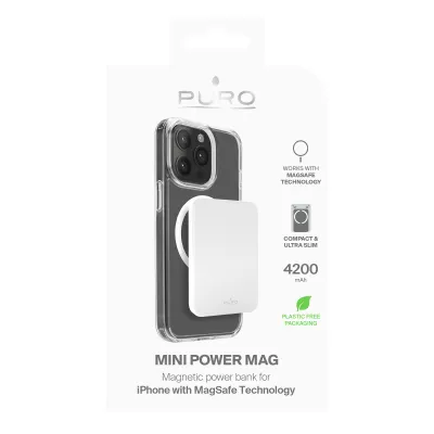 PURO - PowerBank 4200 mAh 5 W, kompatibilná s MagSafe, Mini Power Mag, USB-C, biela