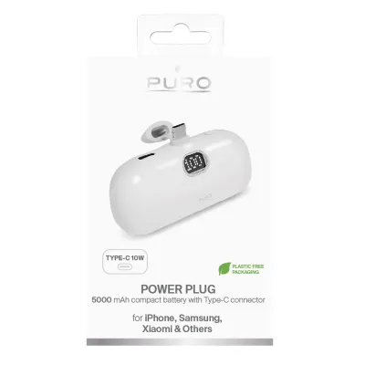 PURO - Powerbank 5000 mAh 10 W, POWER PLUG, USB-C, biela