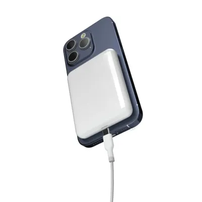 PURO - PowerBank 5000 mAh 10 W, kompatibilná s MagSafe, Power Mag, USB-C, biela