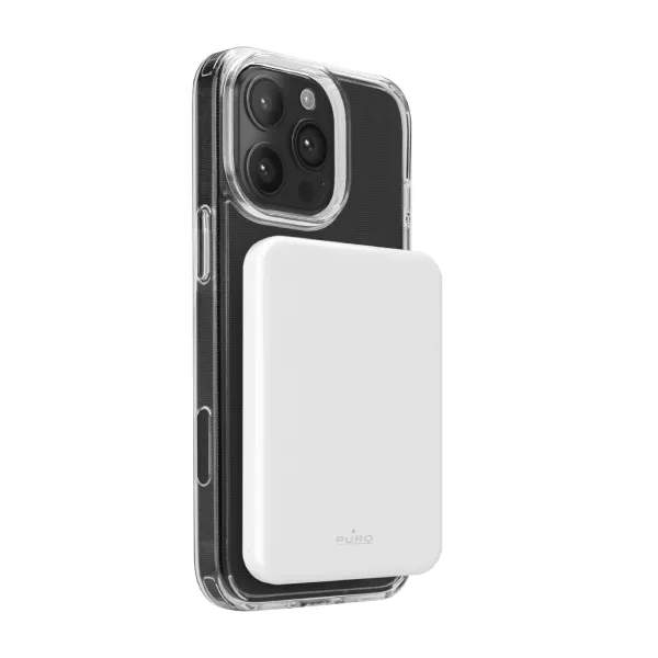 PURO - PowerBank 5000 mAh 15 W, MagSafe/QI2, Power Mag Plus, USB-C, biela
