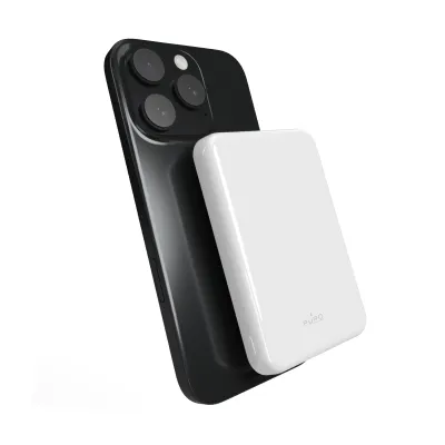 PURO - PowerBank 5000 mAh 15 W, MagSafe/QI2, Power Mag Plus, USB-C, biela