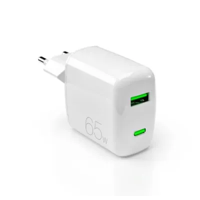 PURO - Cestovný adaptér MiniPro USB-C/USB-A, GaN, 65 W, biela