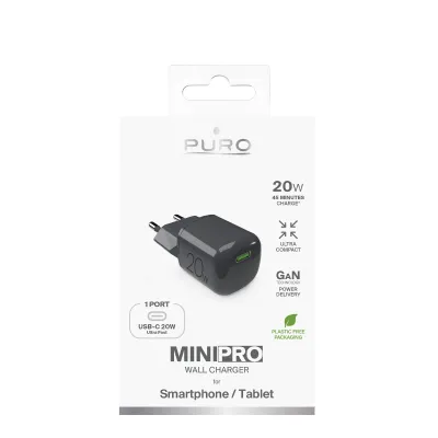 PURO - Cestovný adaptér MiniPro USB-C, GaN, 20 W, black oyster