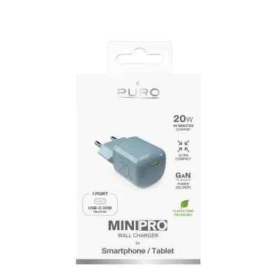 PURO - Cestovný adaptér MiniPro USB-C, GaN, 20 W, island mist