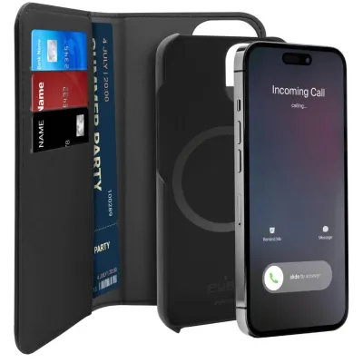 PURO - Puzdro Wallet s MagSafe pre iPhone 14 Pro, odnímateľné, čierna