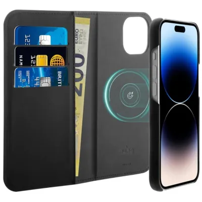 PURO - Puzdro Wallet s MagSafe pre iPhone 14 Pro, odnímateľné, čierna