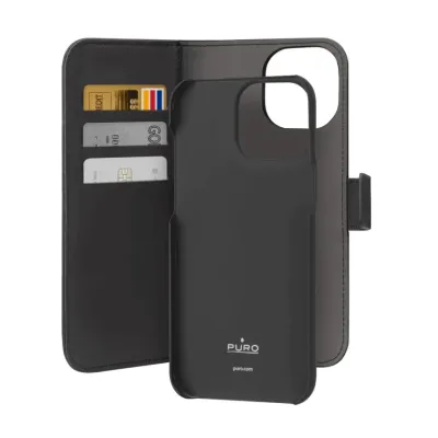 PURO - Puzdro Wallet s MagSafe pre iPhone 15, odnímateľné, čierna