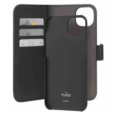 PURO - Puzdro Wallet s MagSafe pre iPhone 15 Plus, odnímateľné, čierna