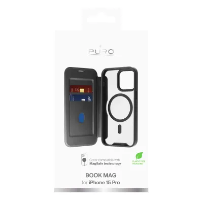 PURO - Puzdro Book Wallet Mag kompatibilné s MagSafe pre iPhone 15 Pro, čierna