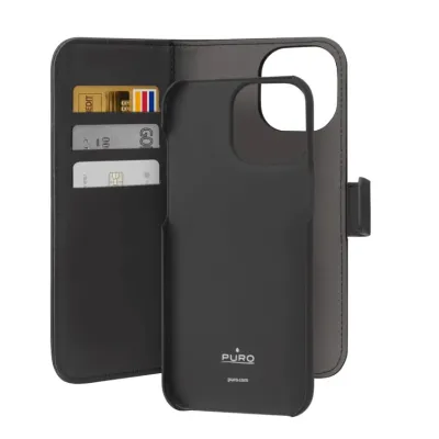 PURO - Puzdro Wallet s MagSafe pre iPhone 15 Pro, odnímateľné, čierna