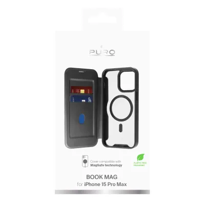 PURO - Puzdro Book Wallet Mag kompatibilné s MagSafe pre iPhone 15 Pro Max, čierna