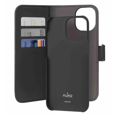 PURO - Puzdro Wallet s MagSafe pre iPhone 15 Pro Max, odnímateľné, čierna