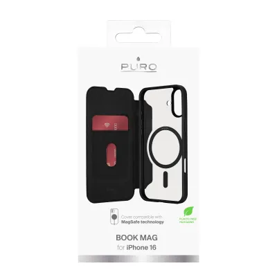 PURO - Puzdro Book Wallet Mag 2 kompatibilné s MagSafe pre iPhone 16, čierna