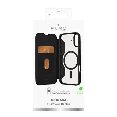 PURO - Puzdro Book Wallet Mag 2 kompatibilné s MagSafe pre iPhone 16 Plus, čierna