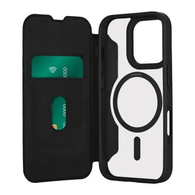PURO - Puzdro Book Wallet Mag 2 kompatibilné s MagSafe pre iPhone 16 Pro Max, čierna