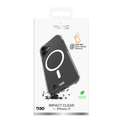 PURO - Puzdro Impact Clear D3O s MagSafe pre iPhone 17, transparentná