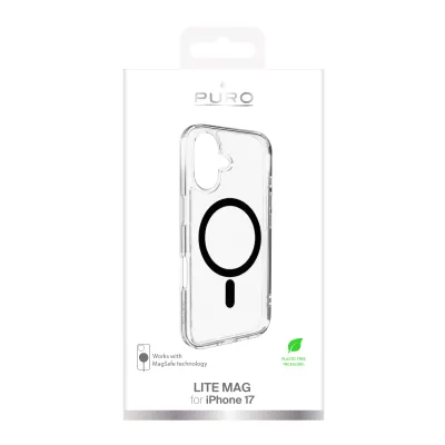 PURO - Puzdro LITE MAG s MagSafe pre iPhone 17, transparentná/čierna