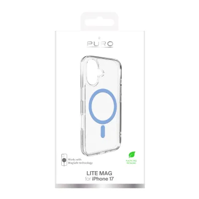 PURO - Puzdro LITE MAG s MagSafe pre iPhone 17, transparentná/modrá