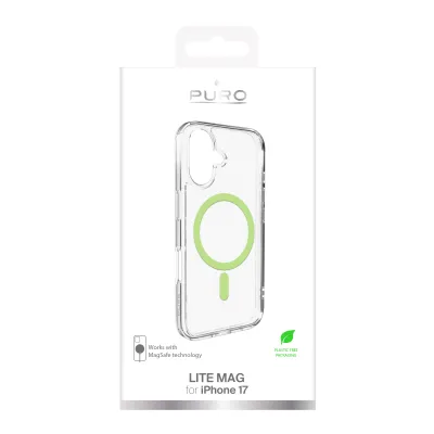 PURO - Puzdro LITE MAG s MagSafe pre iPhone 17, transparentná/zelená