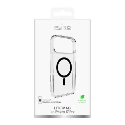 PURO - Puzdro LITE MAG s MagSafe pre iPhone 17 Pro, transparentná/čierna