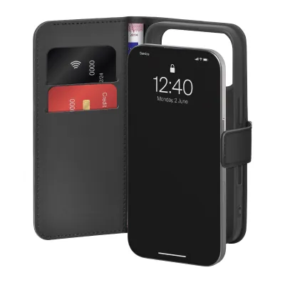 PURO - Puzdro Wallet Stand pre iPhone 17 Pro Max, odnímateľné, čierna