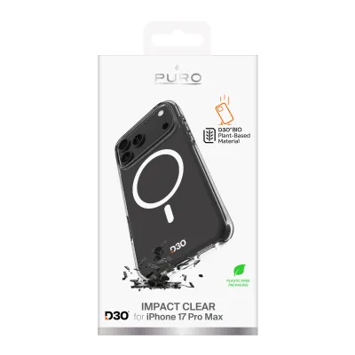 PURO - Puzdro Impact Clear D3O s MagSafe pre iPhone 17 Pro Max, transparentná
