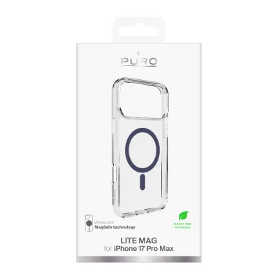 PURO - Puzdro LITE MAG s MagSafe pre iPhone 17 Pro Max, transparentná/tmavá modrá