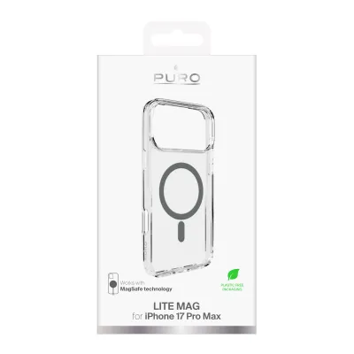 PURO - Puzdro LITE MAG s MagSafe pre iPhone 17 Pro Max, transparentná/tmavá šedá