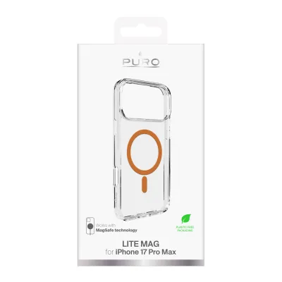 PURO - Puzdro LITE MAG s MagSafe pre iPhone 17 Pro Max, transparentná/oranžová