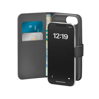 PURO - Puzdro Wallet Stand pre iPhone 17e/16e, odnímateľné, čierna