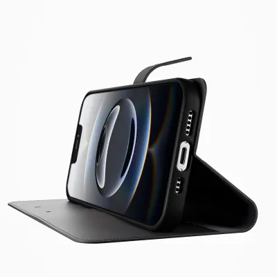 PURO - Puzdro Wallet Stand pre iPhone 17e/16e, odnímateľné, čierna