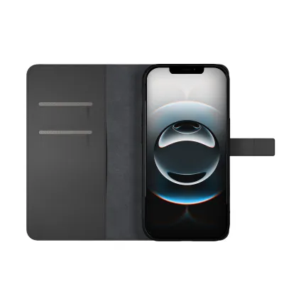 PURO - Puzdro Wallet Stand pre iPhone 17e/16e, odnímateľné, čierna