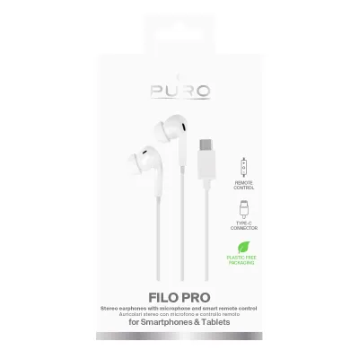 PURO - Slúchadlá In-Ear FILO PRO s mikrofónom, USB-C, biela
