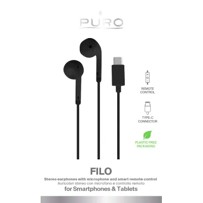 PURO - Slúchadlá In-Ear FILO s mikrofónom, USB-C, čierna