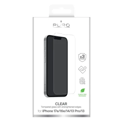 PURO - Tvrdené sklo s aplikátorom pre iPhone 17e/16e, číra