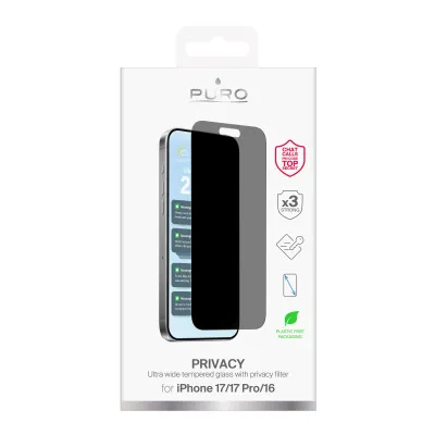PURO - Tvrdené sklo Privacy pre iPhone 17/17 Pro/16, číra