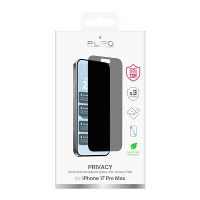 PURO - Tvrdené sklo Privacy pre iPhone 17 Pro Max, číra