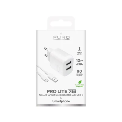 PURO - Cestovný adaptér a USB-C/USB-A kábel PRO LITE KIT, biela