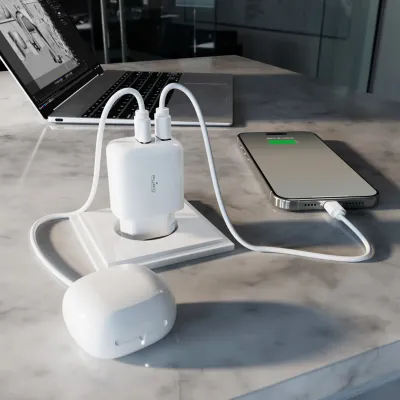 PURO - Cestovný adaptér PRO LITE 2x USB-A, 10 W, biela